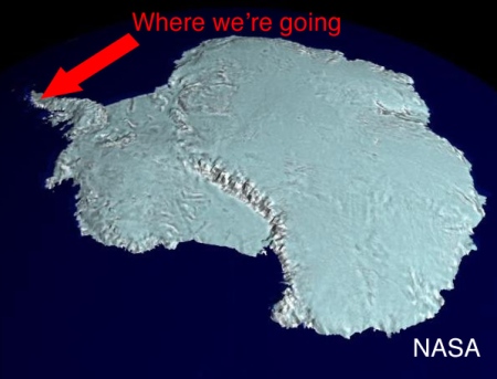 Satellite map of Antarctica, showing the Antarctic peninsula