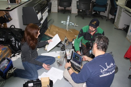 Jenn, Ronald, and Ted work on the Balog Camera